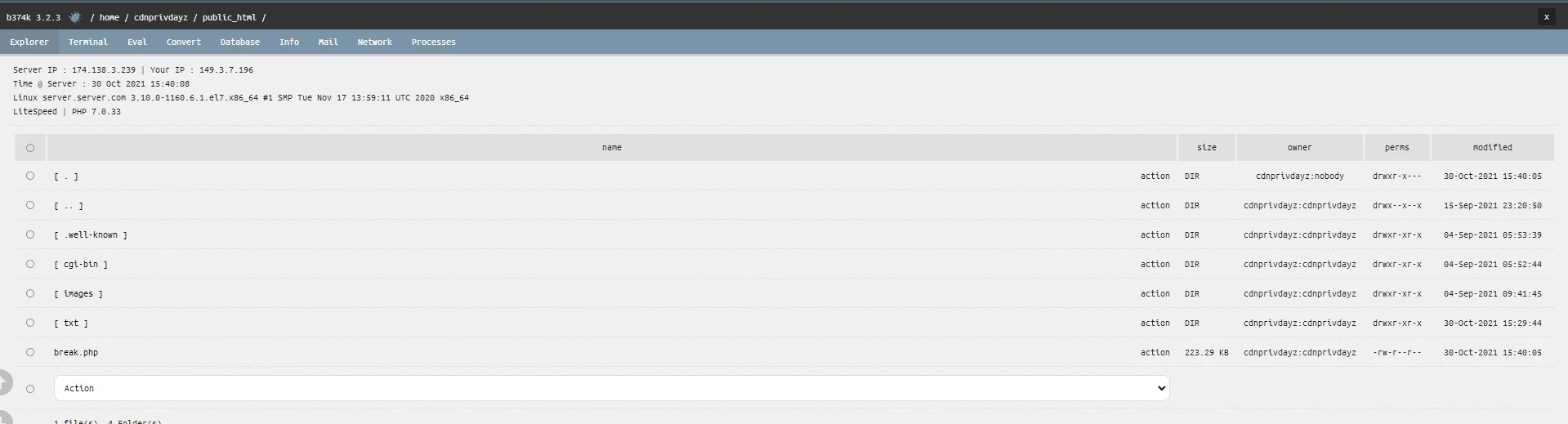 b374k Shell — PHP Shell preview for security testing. Version v1.0, file size 107.