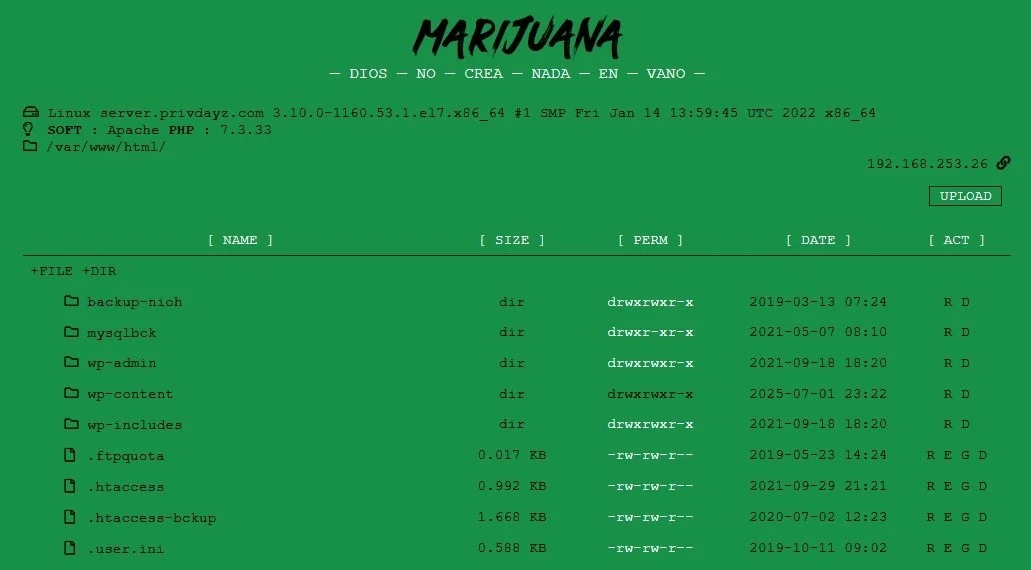 Marijuana Shell — PHP Shell preview for security testing. Version v1.0, file size 55.