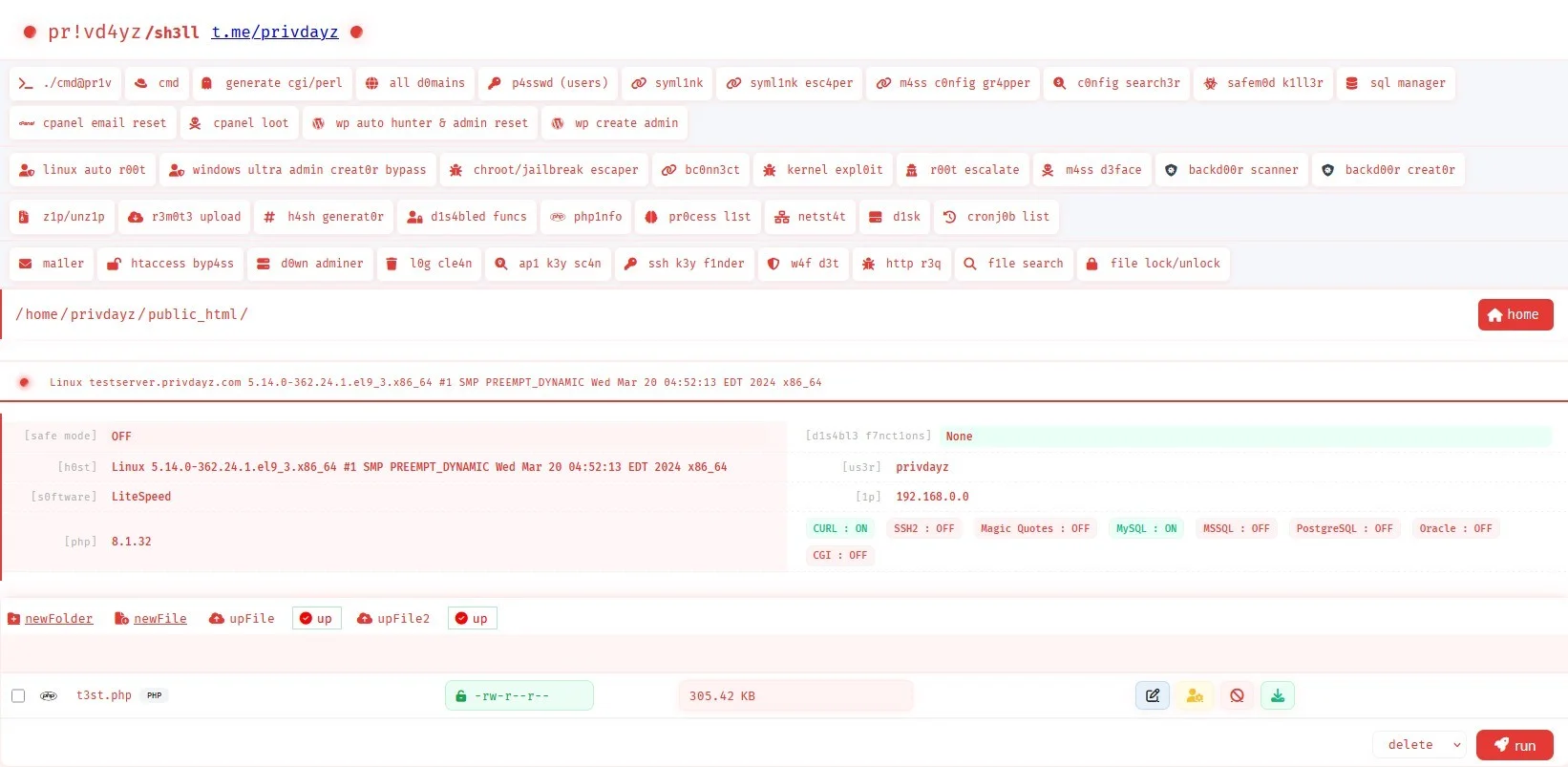 privdayz v1 shell multi bypass tools — Backdoor Shell preview for security testing. Version v1.0, file size 68.