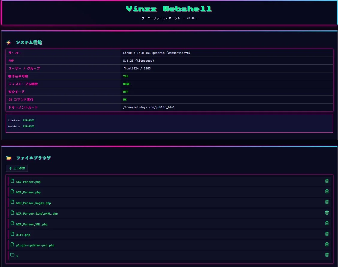 Vinzz Webshell — Backdoor Shell preview for security testing. Version v1.0, file size 79.